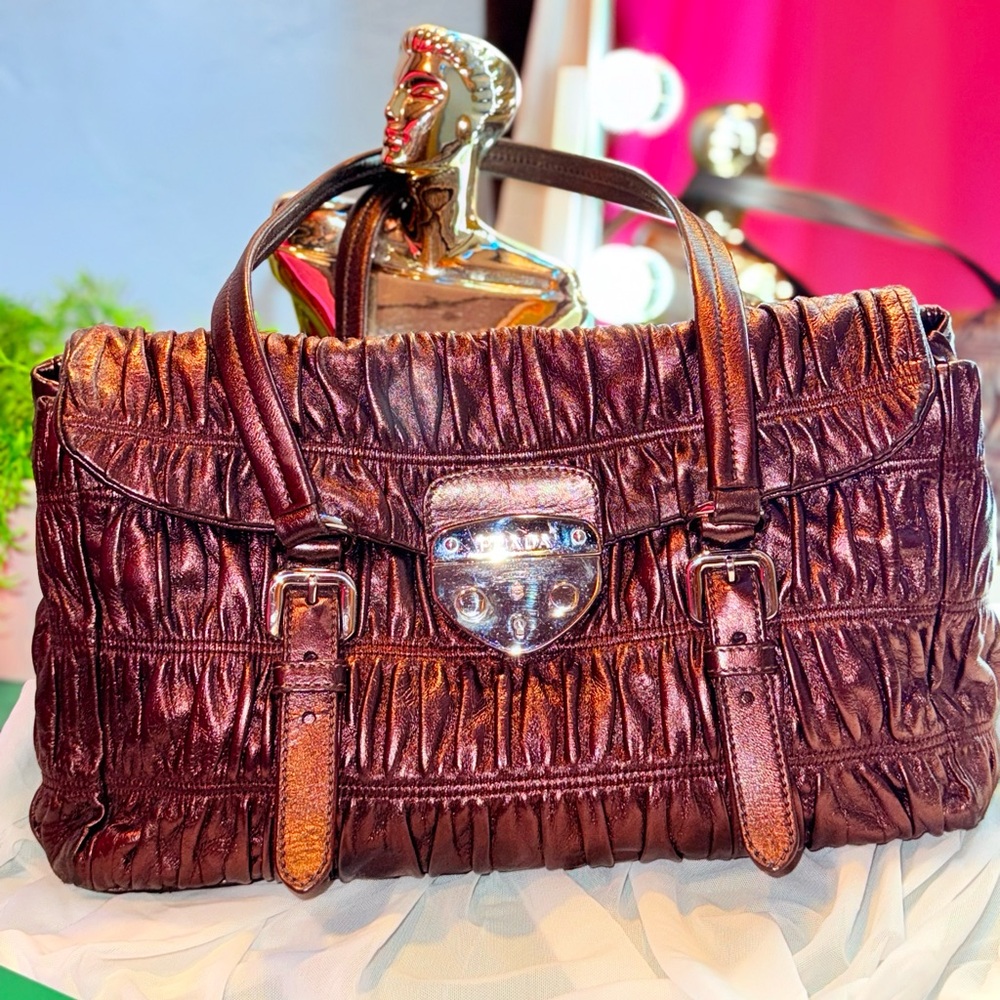 PRADA.  Vintage Lampone colored Ruched Shoulder Bag. EXCELLENT CONDITION